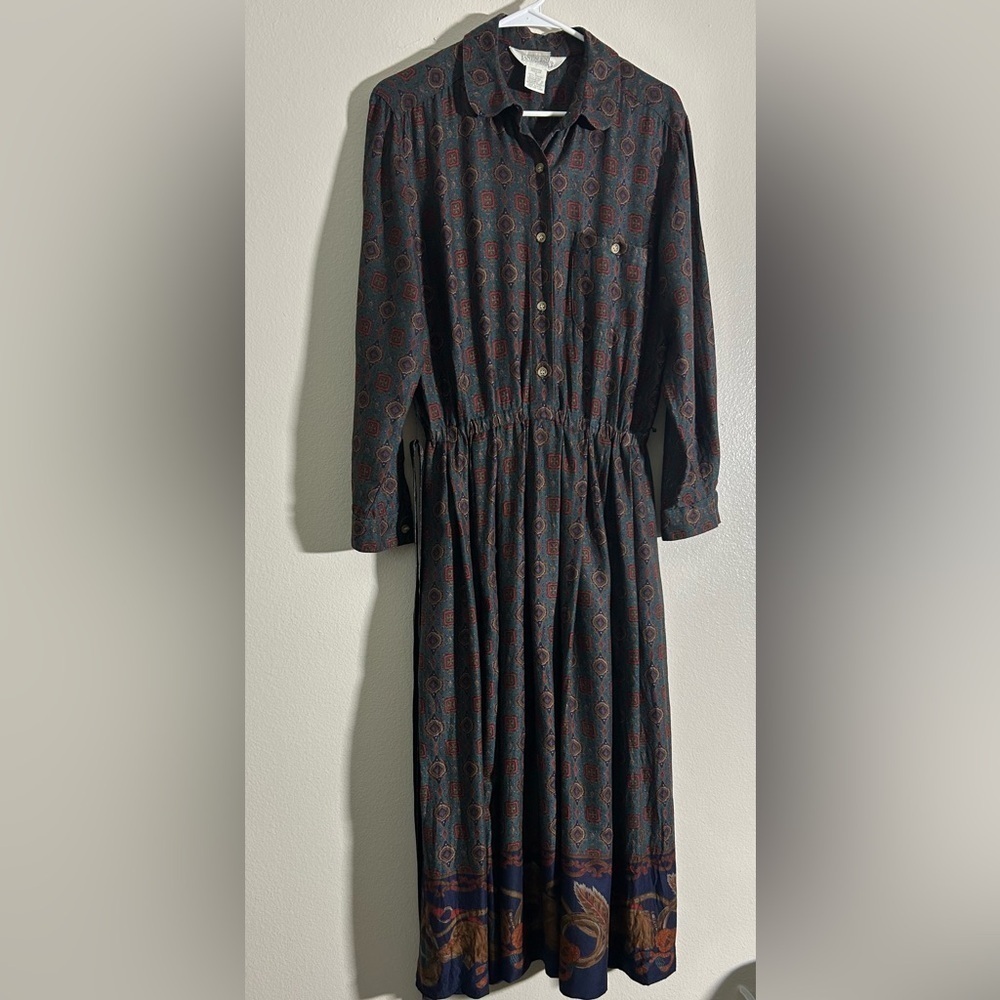 Vintage Land’s End Navy Patterned Dress